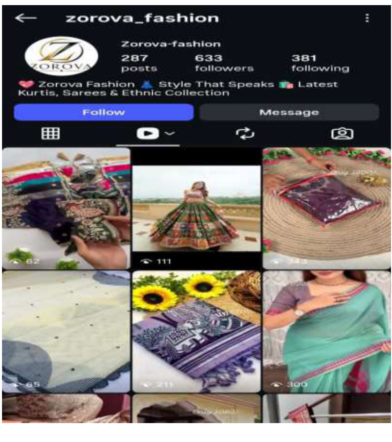 Zorova Fashion Instagram profile with reels and product content